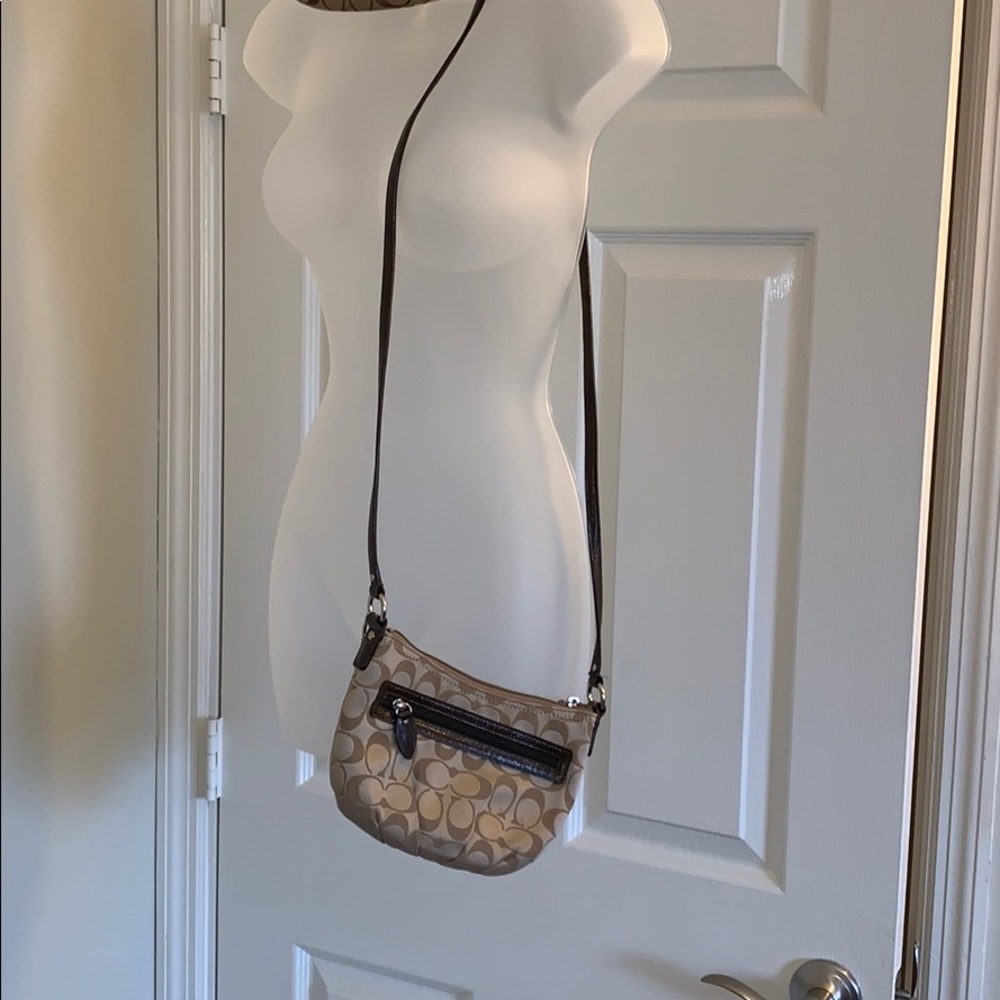 Coach brown signature pattern cross body bag